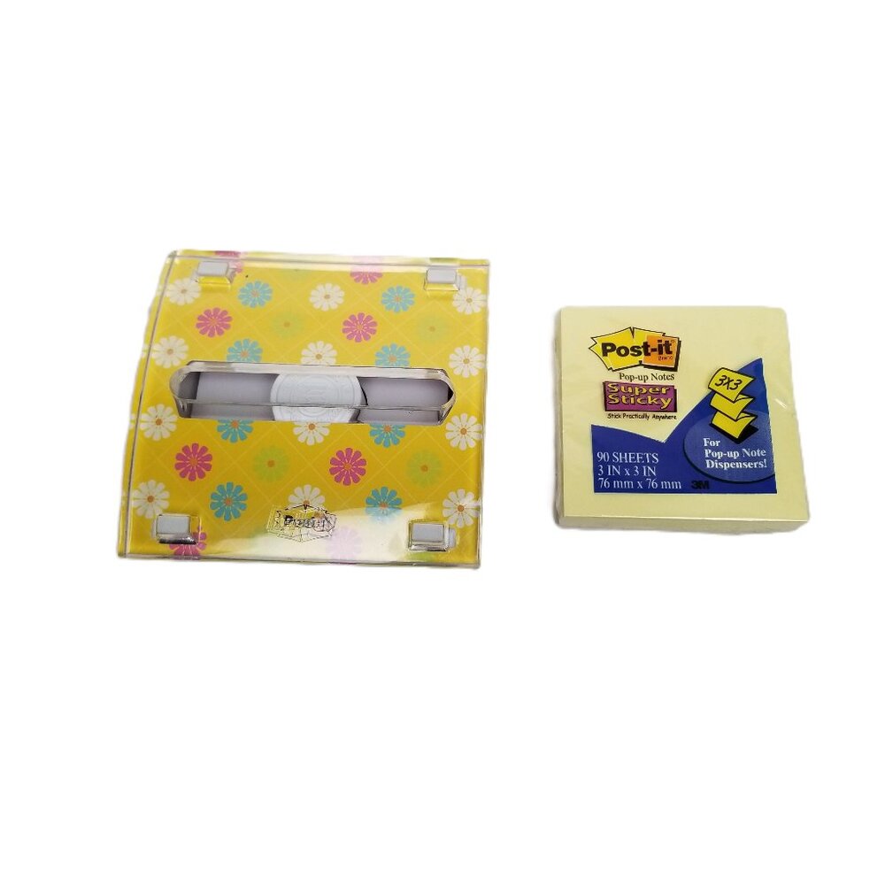 Post-it Pop Up Note Dispenser Floral Desk Organizer Yellow Notes Reversible